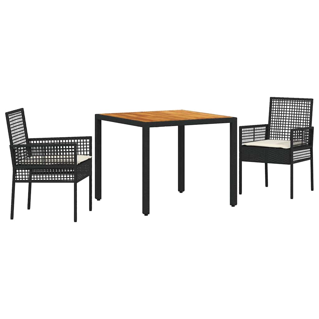Garten Essgruppe 3 pcs Schwarz Poly Rattan