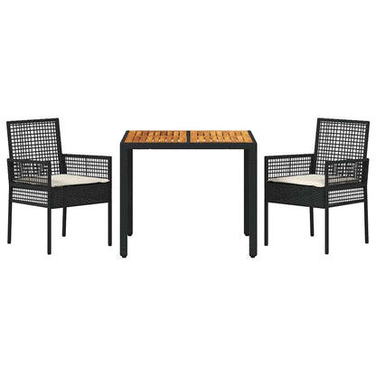 Garten Essgruppe 3 pcs Schwarz Poly Rattan