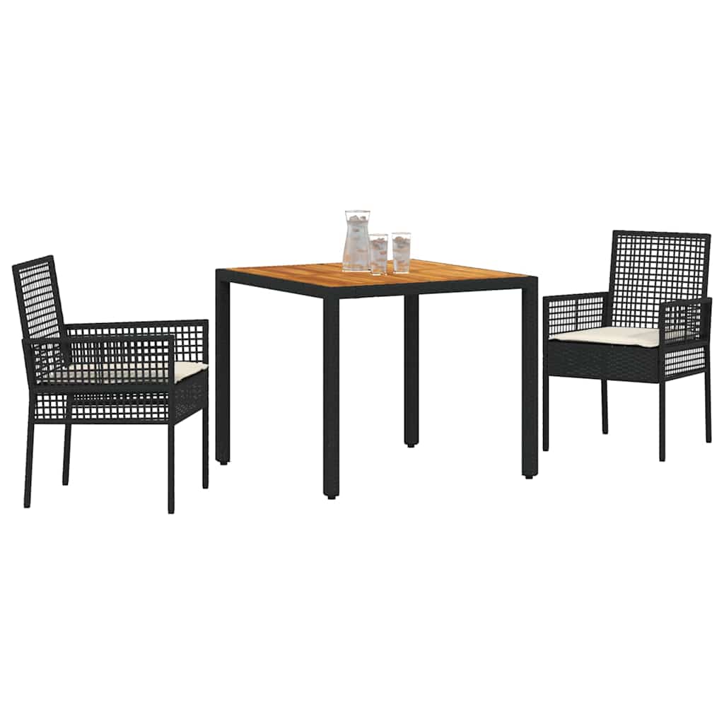 Garten Essgruppe 3 pcs Schwarz Poly Rattan