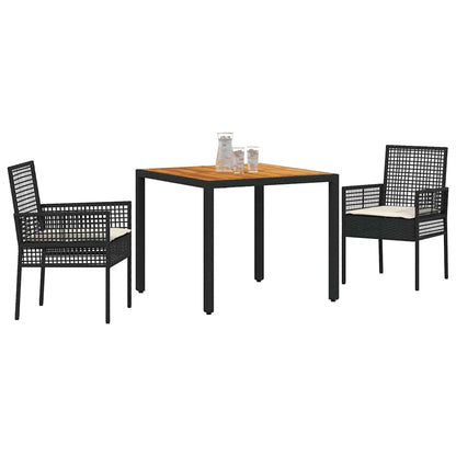 Garten Essgruppe 3 pcs Schwarz Poly Rattan