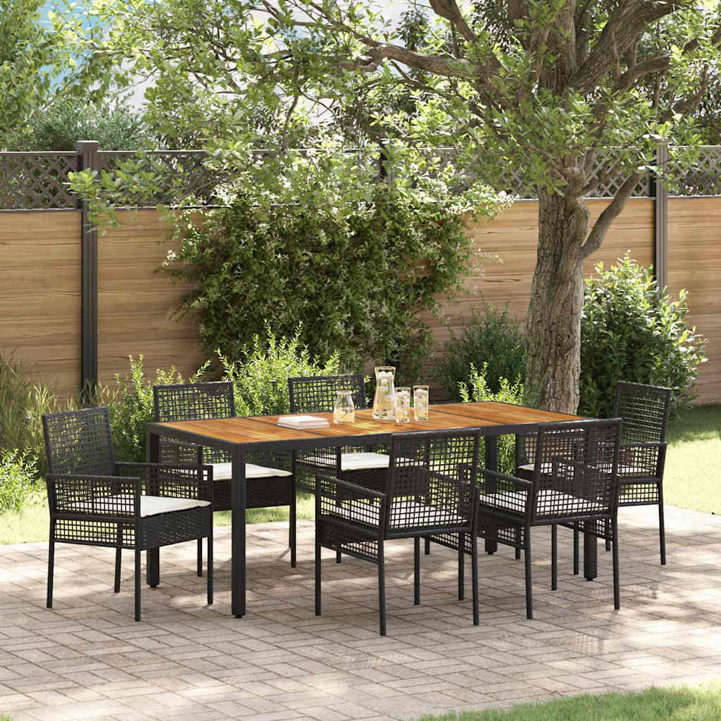 Garten Essgruppe 7 pcs Schwarz Poly Rattan