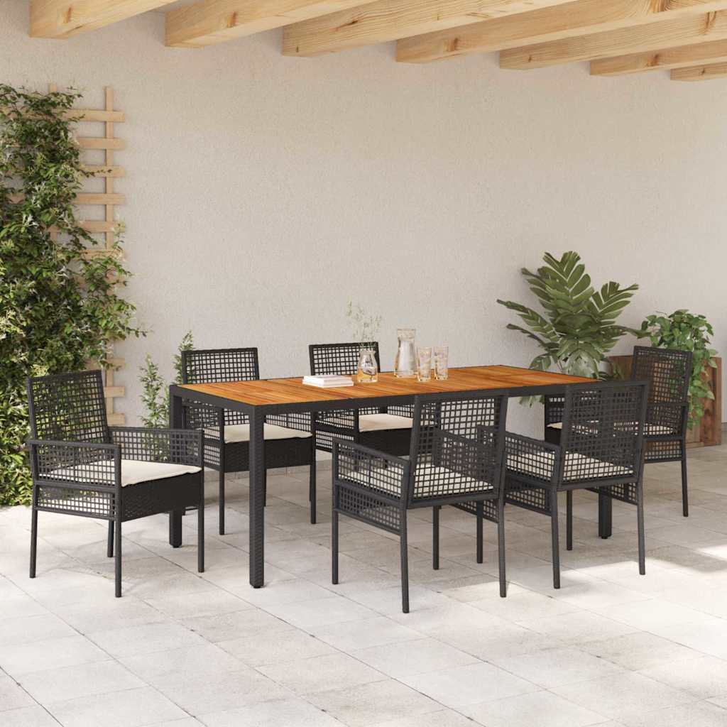 Garten Essgruppe 7 pcs Schwarz Poly Rattan