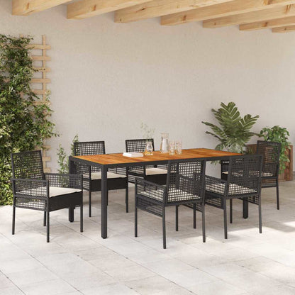 Garten Essgruppe 7 pcs Schwarz Poly Rattan