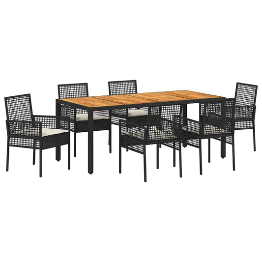 Garten Essgruppe 7 pcs Schwarz Poly Rattan