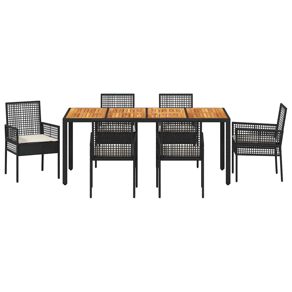Garten Essgruppe 7 pcs Schwarz Poly Rattan