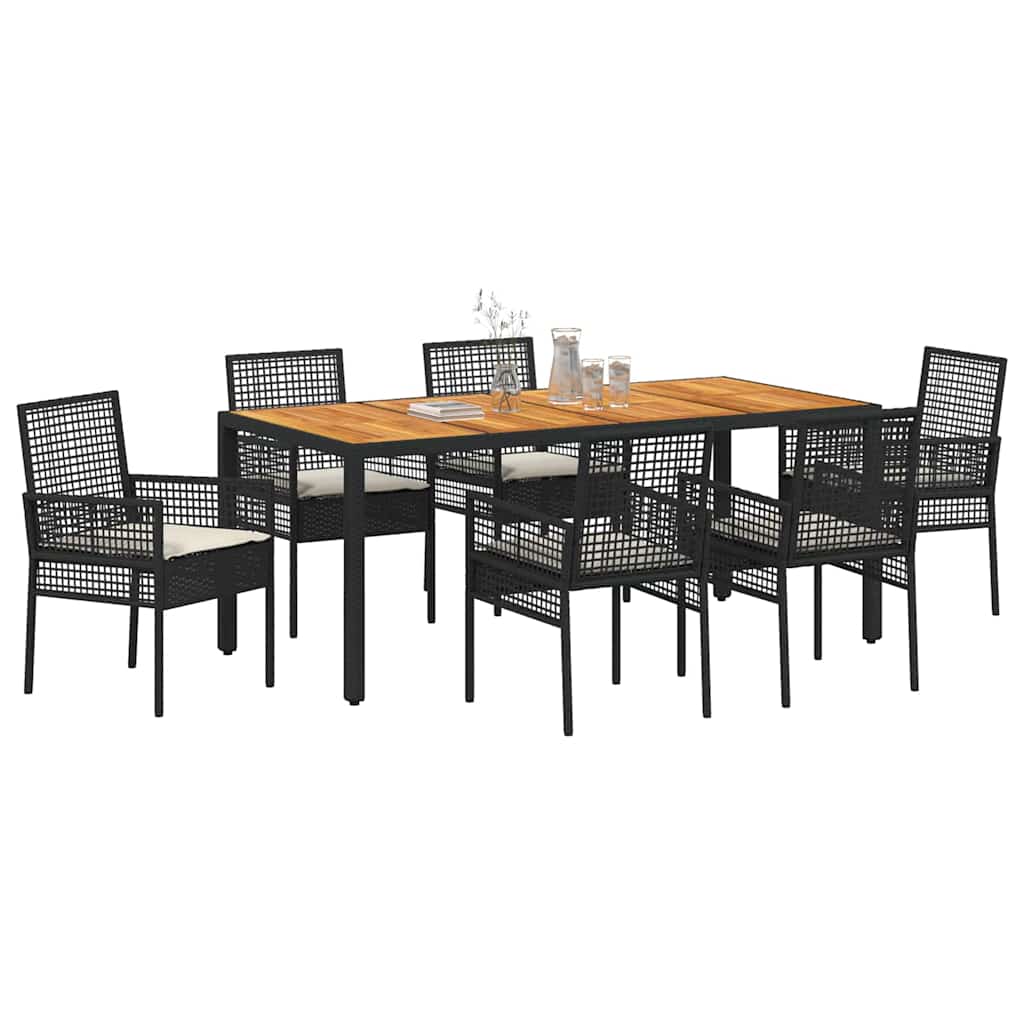 Garten Essgruppe 7 pcs Schwarz Poly Rattan