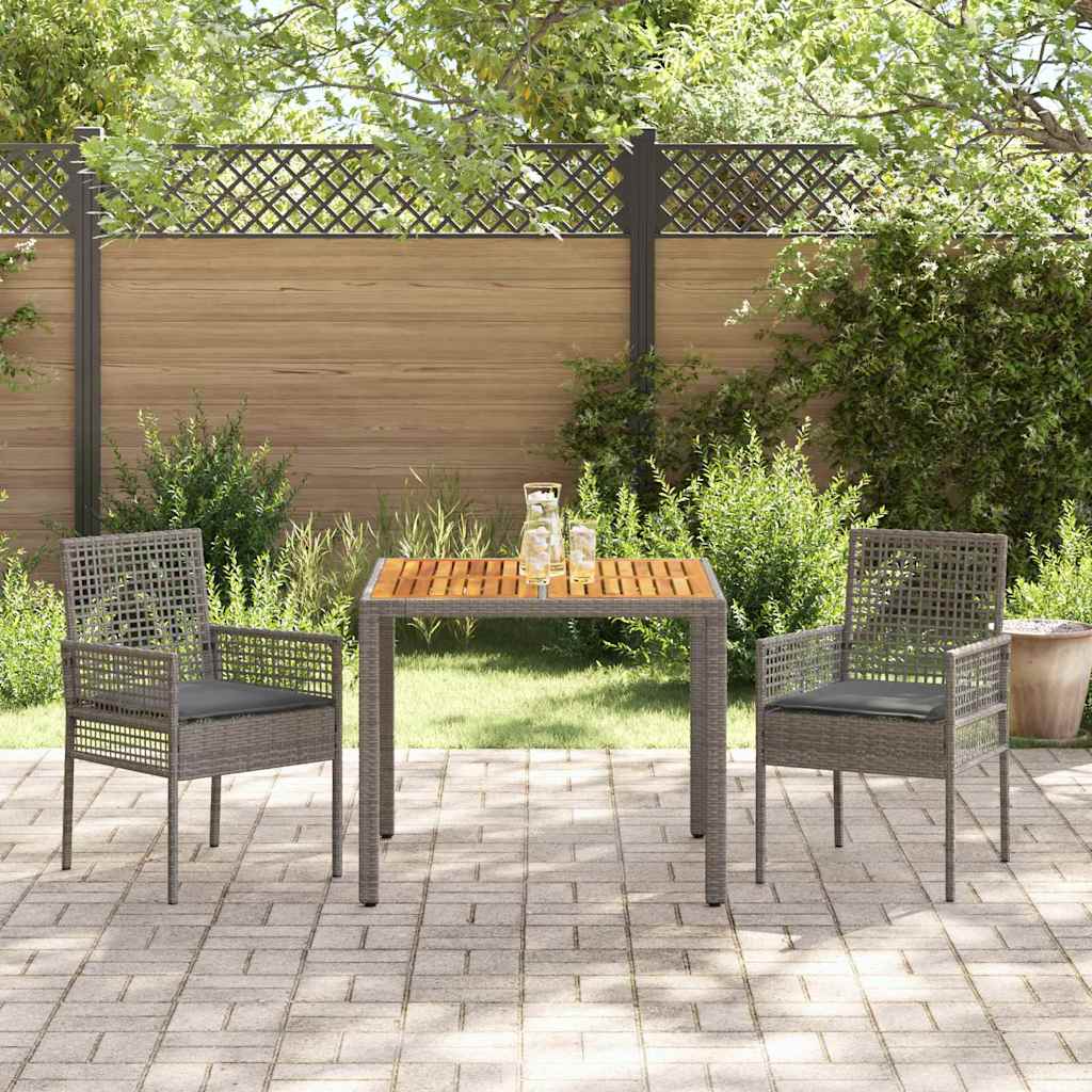 Garten Essgruppe 3 pcs Grau Poly Rattan