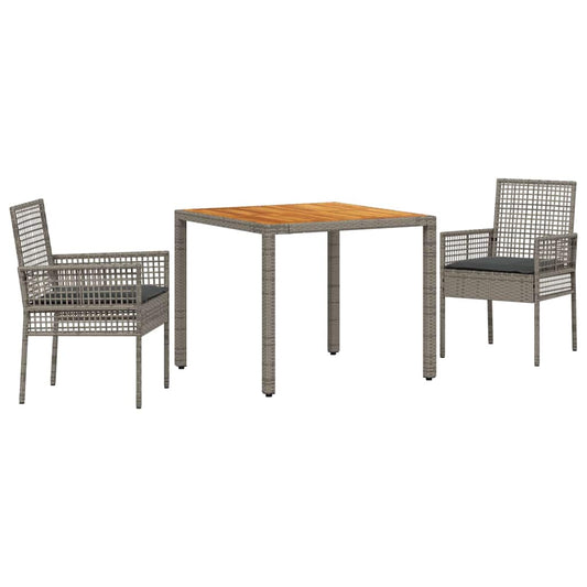 Garten Essgruppe 3 pcs Grau Poly Rattan