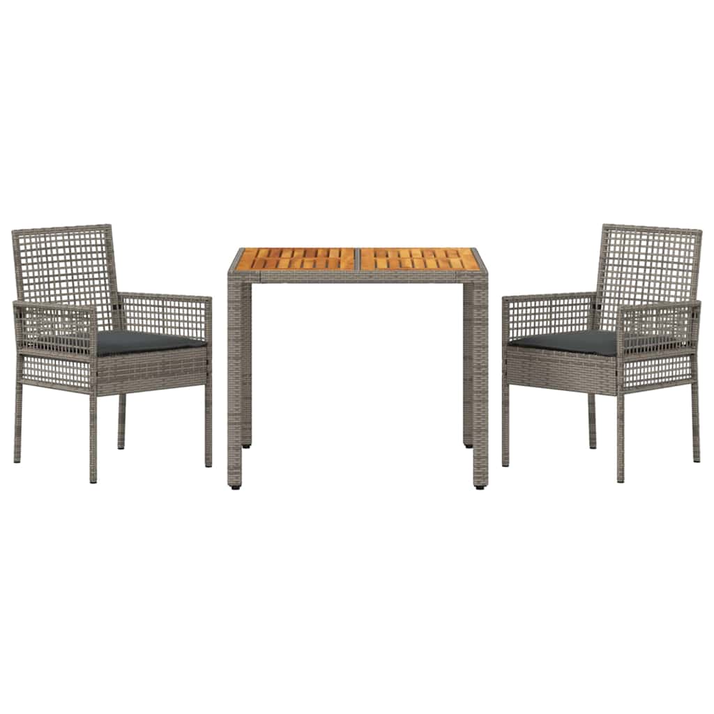 Garten Essgruppe 3 pcs Grau Poly Rattan