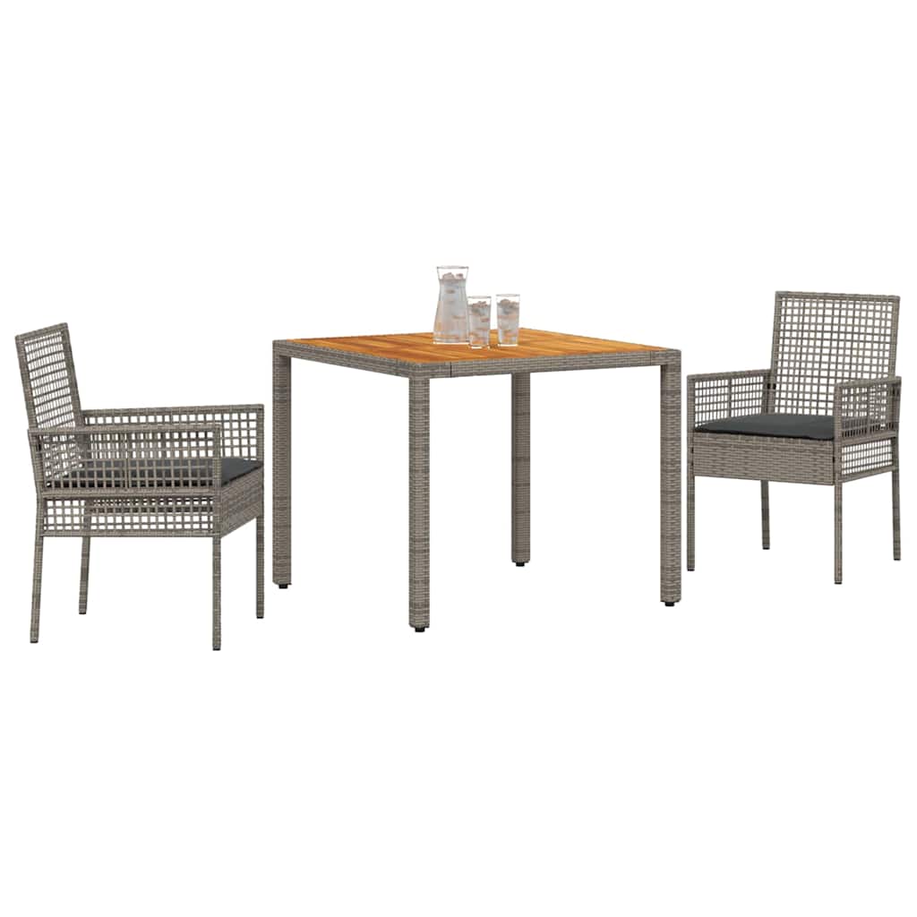 Garten Essgruppe 3 pcs Grau Poly Rattan