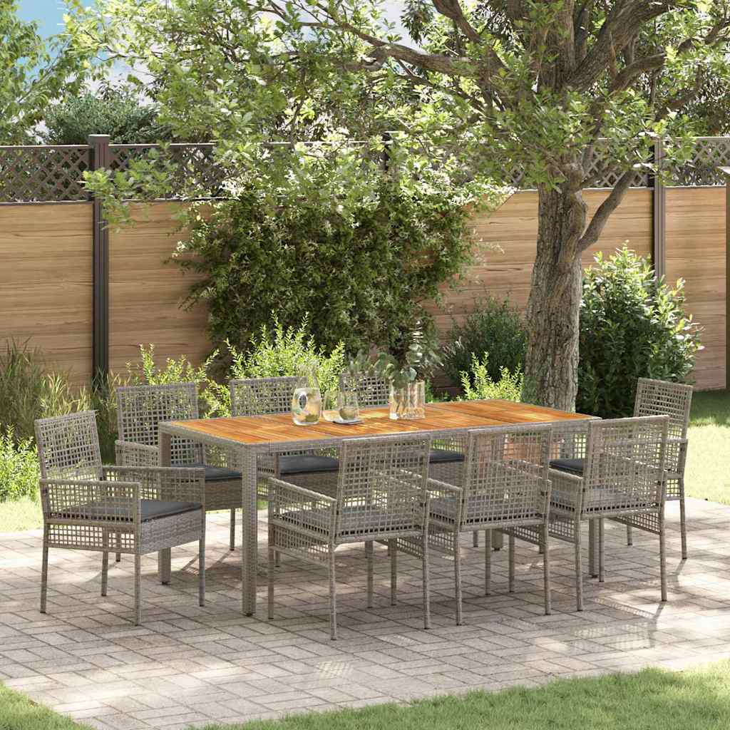 Garten Essgruppe 9 pcs Grau Poly Rattan
