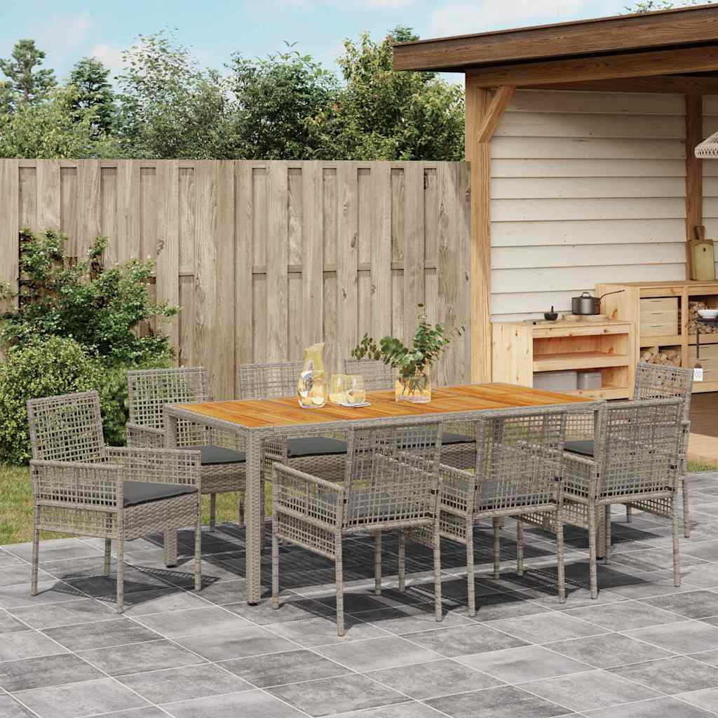 Garten Essgruppe 9 pcs Grau Poly Rattan