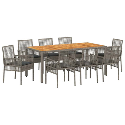 Garten Essgruppe 9 pcs Grau Poly Rattan