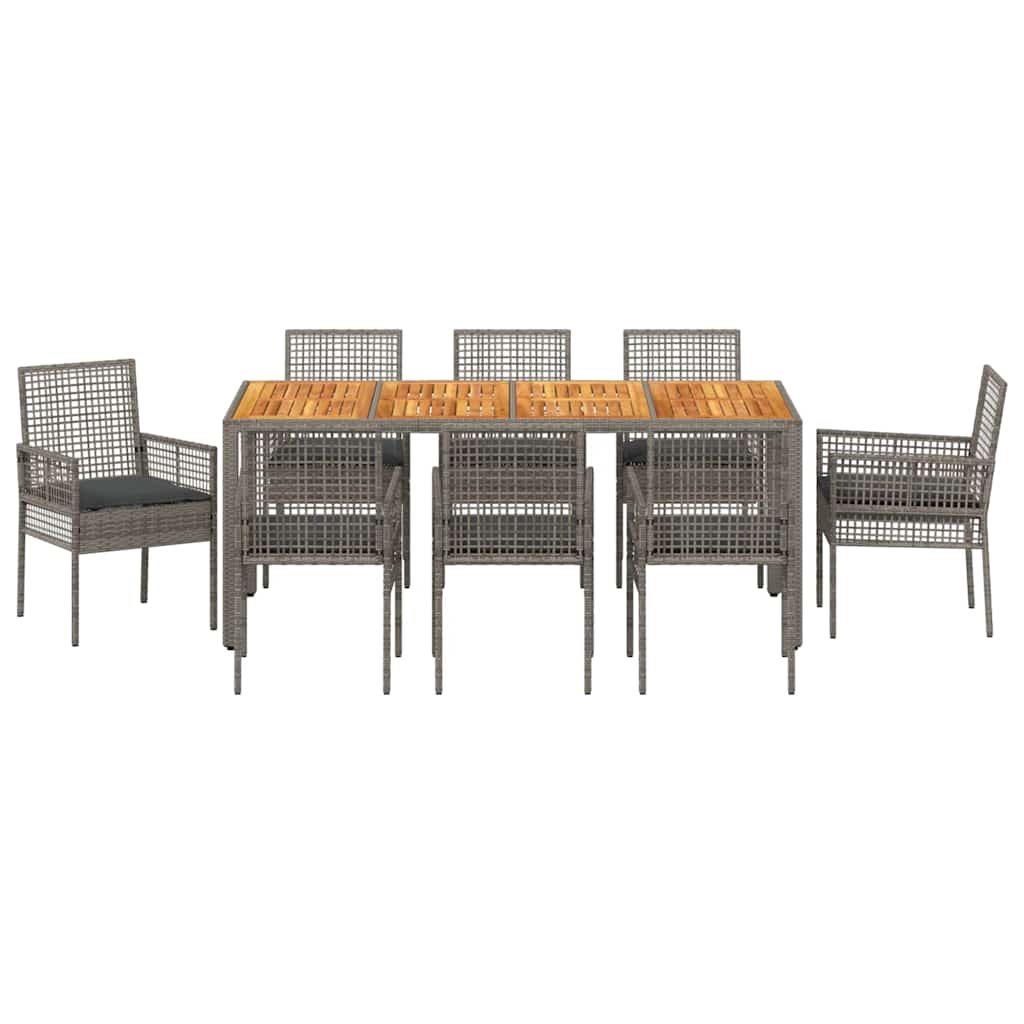 Garten Essgruppe 9 pcs Grau Poly Rattan