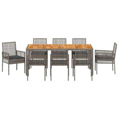 Garten Essgruppe 9 pcs Grau Poly Rattan