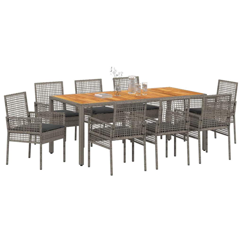 Garten Essgruppe 9 pcs Grau Poly Rattan