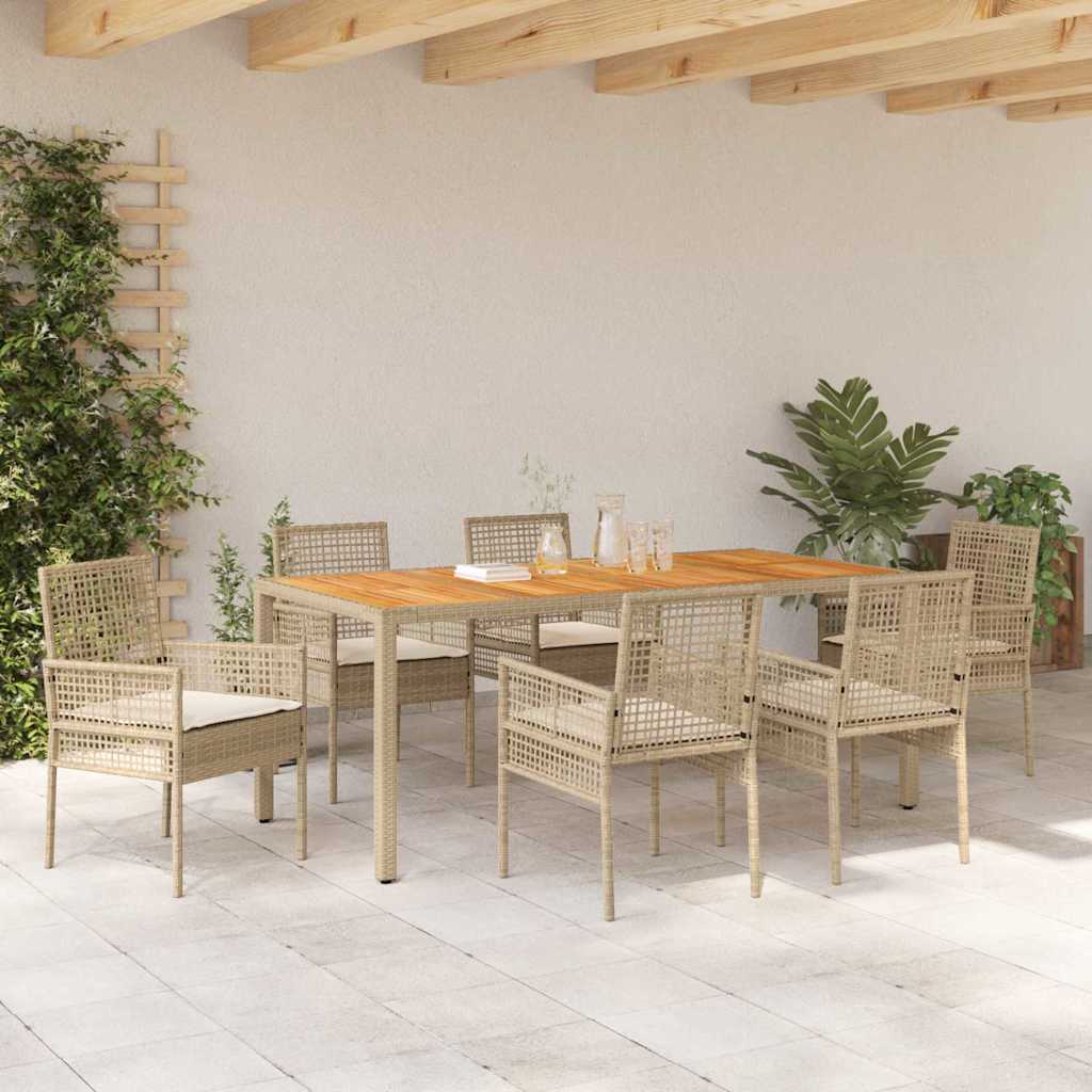 Garten Essgruppe 7 pcs Beige Poly Rattan