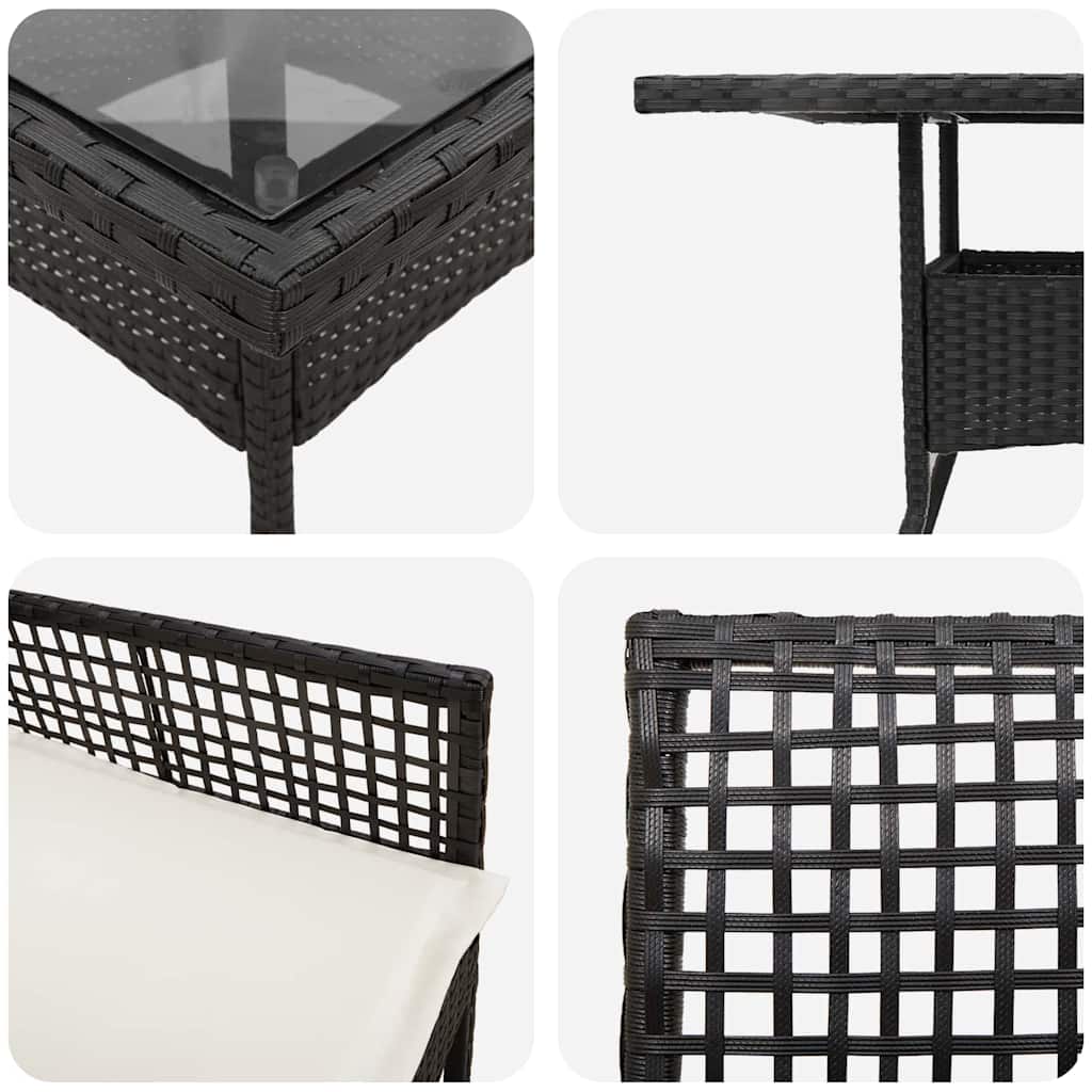 Garten Essgruppe 3 pcs Schwarz Poly Rattan