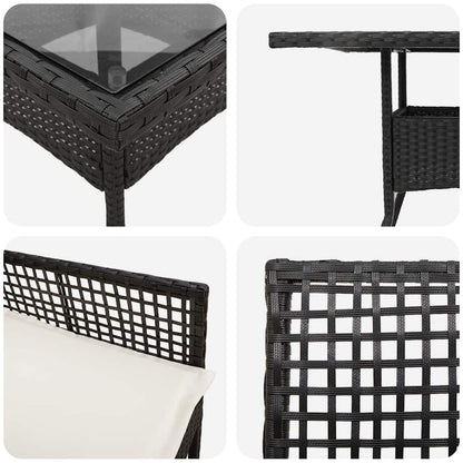 Garten Essgruppe 3 pcs Schwarz Poly Rattan