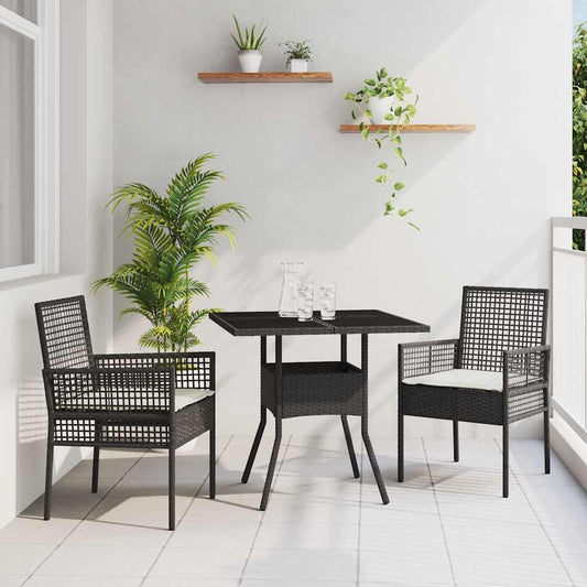 Garten Essgruppe 3 pcs Schwarz Poly Rattan