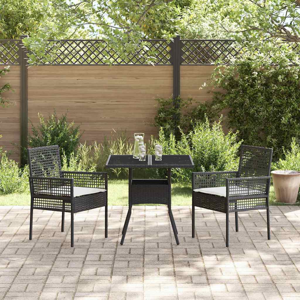 Garten Essgruppe 3 pcs Schwarz Poly Rattan