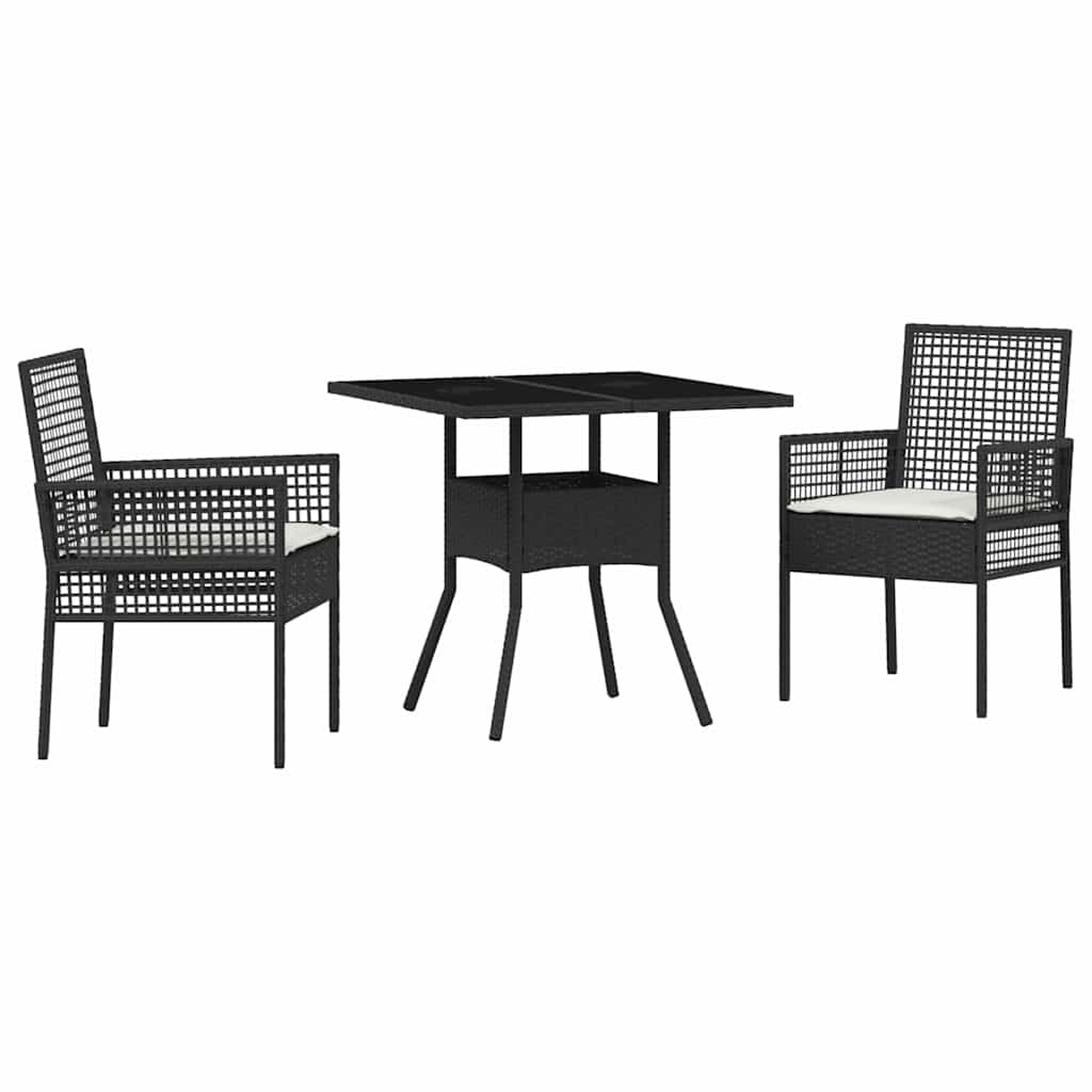 Garten Essgruppe 3 pcs Schwarz Poly Rattan