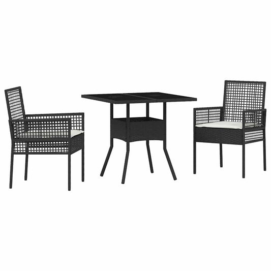 Garten Essgruppe 3 pcs Schwarz Poly Rattan