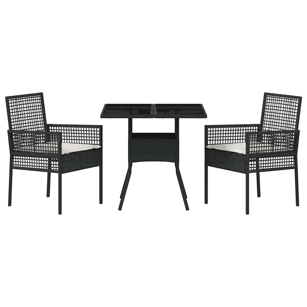 Garten Essgruppe 3 pcs Schwarz Poly Rattan