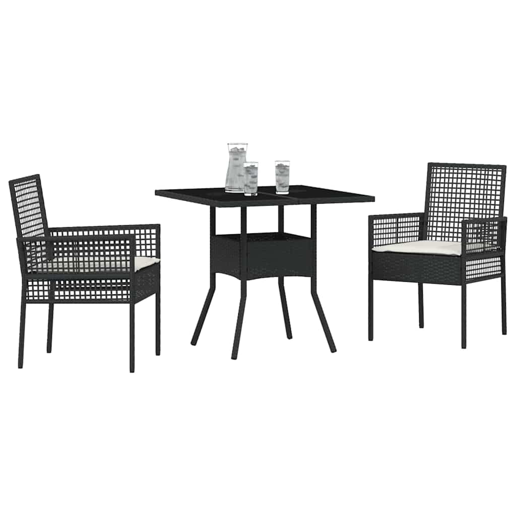 Garten Essgruppe 3 pcs Schwarz Poly Rattan