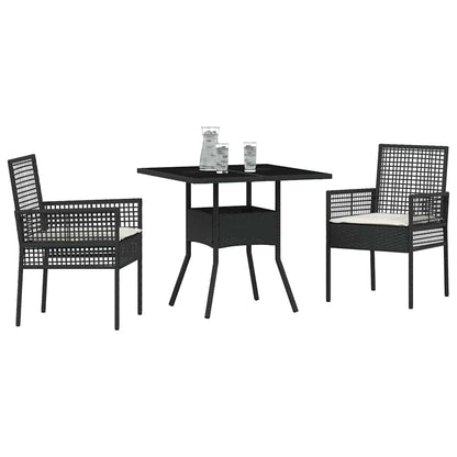 Garten Essgruppe 3 pcs Schwarz Poly Rattan
