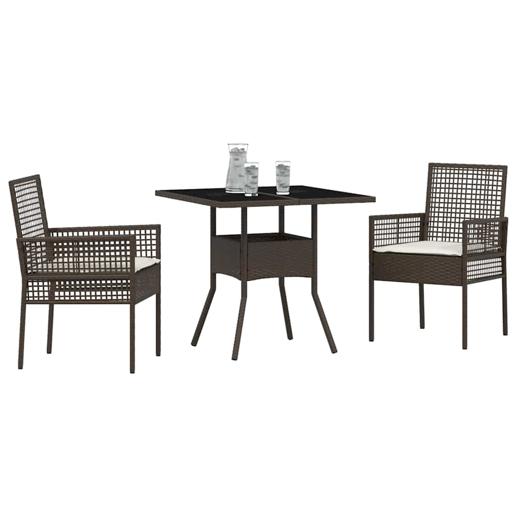 Garten Essgruppe 3 pcs Braun Poly Rattan