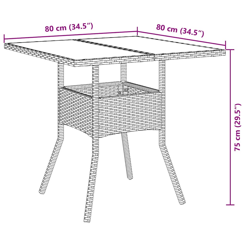Garten Essgruppe 3 pcs Braun Poly Rattan
