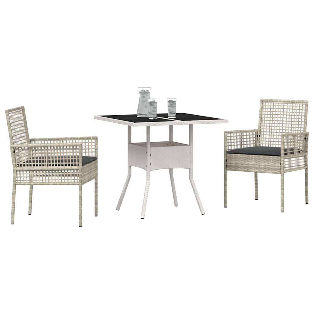 Garten Essgruppe 3 pcs Grau Poly Rattan