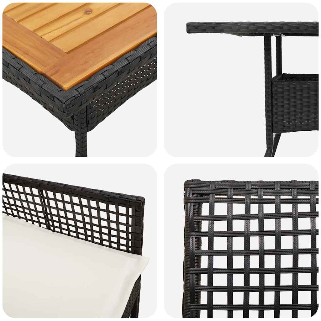 Garten Essgruppe 3 pcs Schwarz Poly Rattan