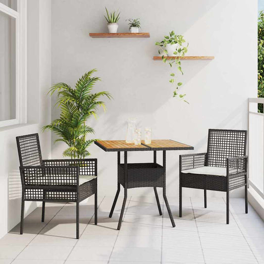 Garten Essgruppe 3 pcs Schwarz Poly Rattan
