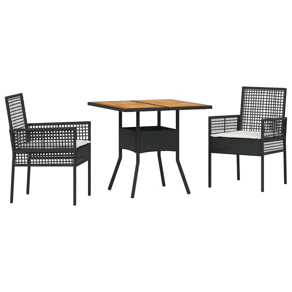 Garten Essgruppe 3 pcs Schwarz Poly Rattan