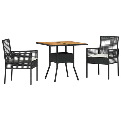 Garten Essgruppe 3 pcs Schwarz Poly Rattan