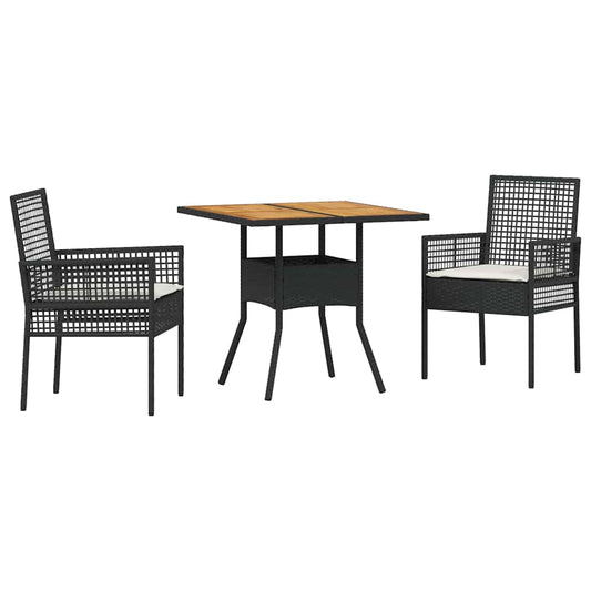 Garten Essgruppe 3 pcs Schwarz Poly Rattan