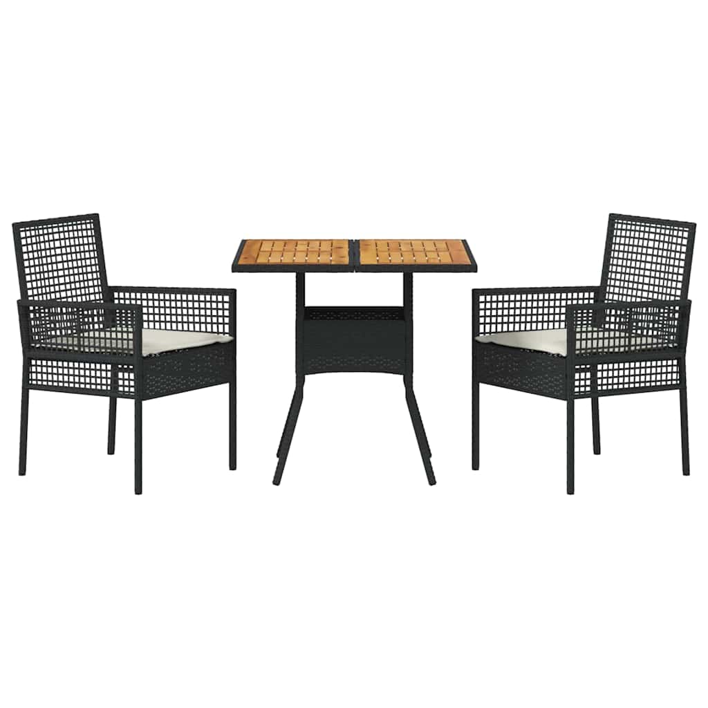 Garten Essgruppe 3 pcs Schwarz Poly Rattan