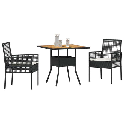 Garten Essgruppe 3 pcs Schwarz Poly Rattan