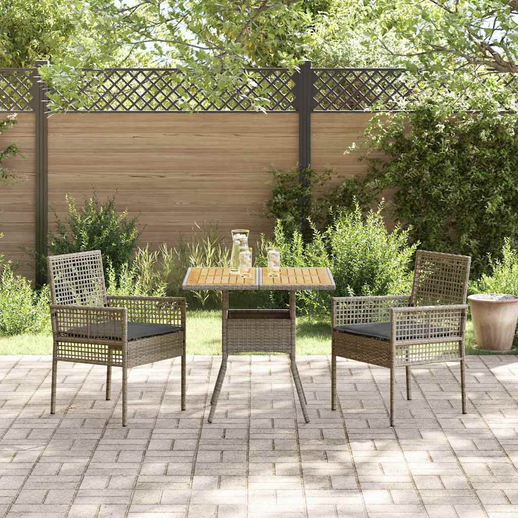 Garten Essgruppe 3 pcs Grau Poly Rattan