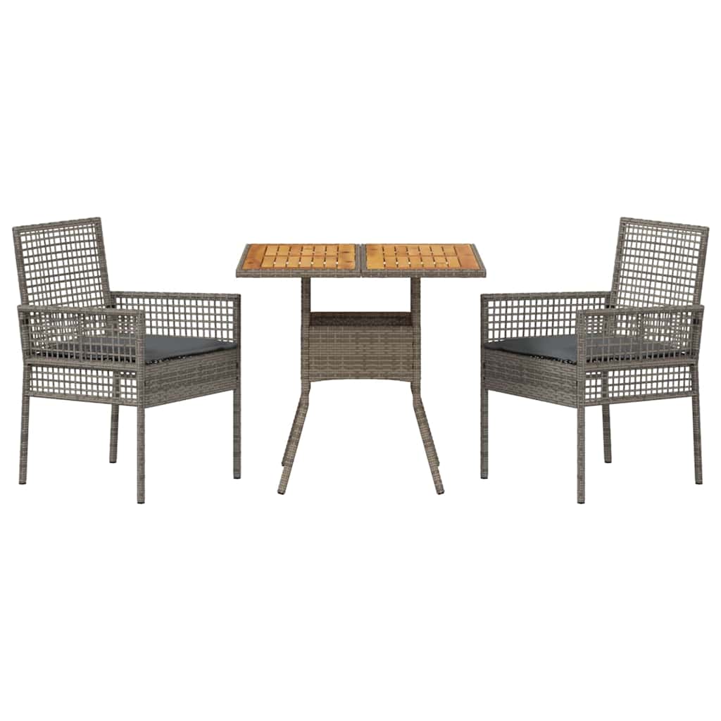 Garten Essgruppe 3 pcs Grau Poly Rattan