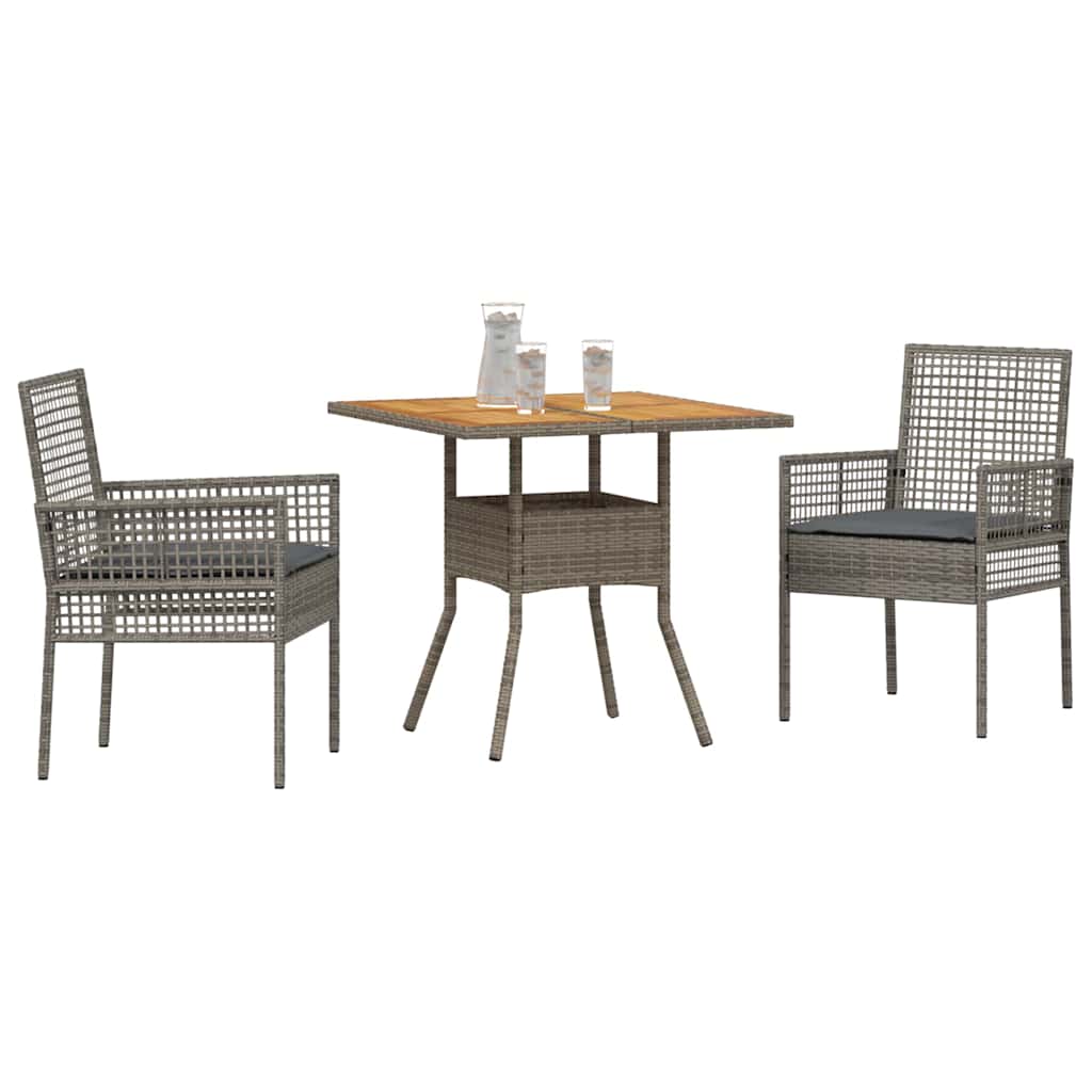 Garten Essgruppe 3 pcs Grau Poly Rattan