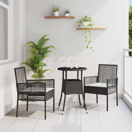 Garten Essgruppe 3 pcs Schwarz Poly Rattan