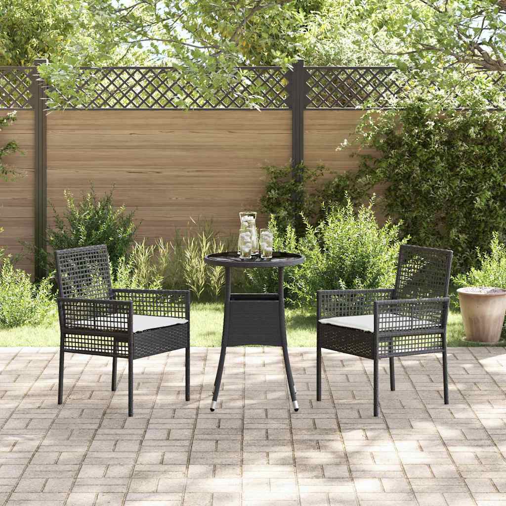 Garten Essgruppe 3 pcs Schwarz Poly Rattan