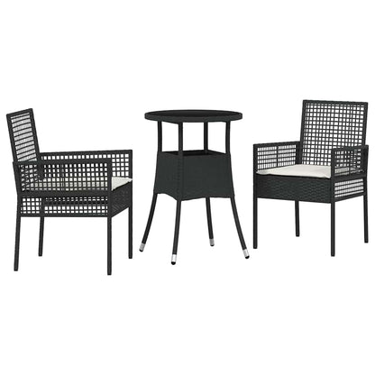 Garten Essgruppe 3 pcs Schwarz Poly Rattan