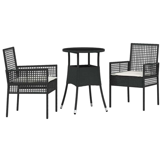 Garten Essgruppe 3 pcs Schwarz Poly Rattan