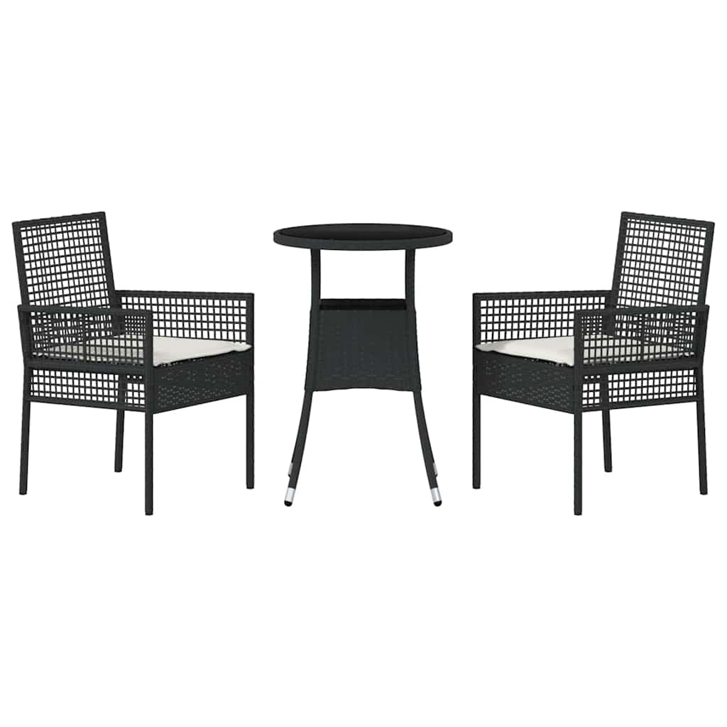 Garten Essgruppe 3 pcs Schwarz Poly Rattan