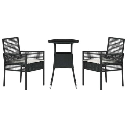 Garten Essgruppe 3 pcs Schwarz Poly Rattan