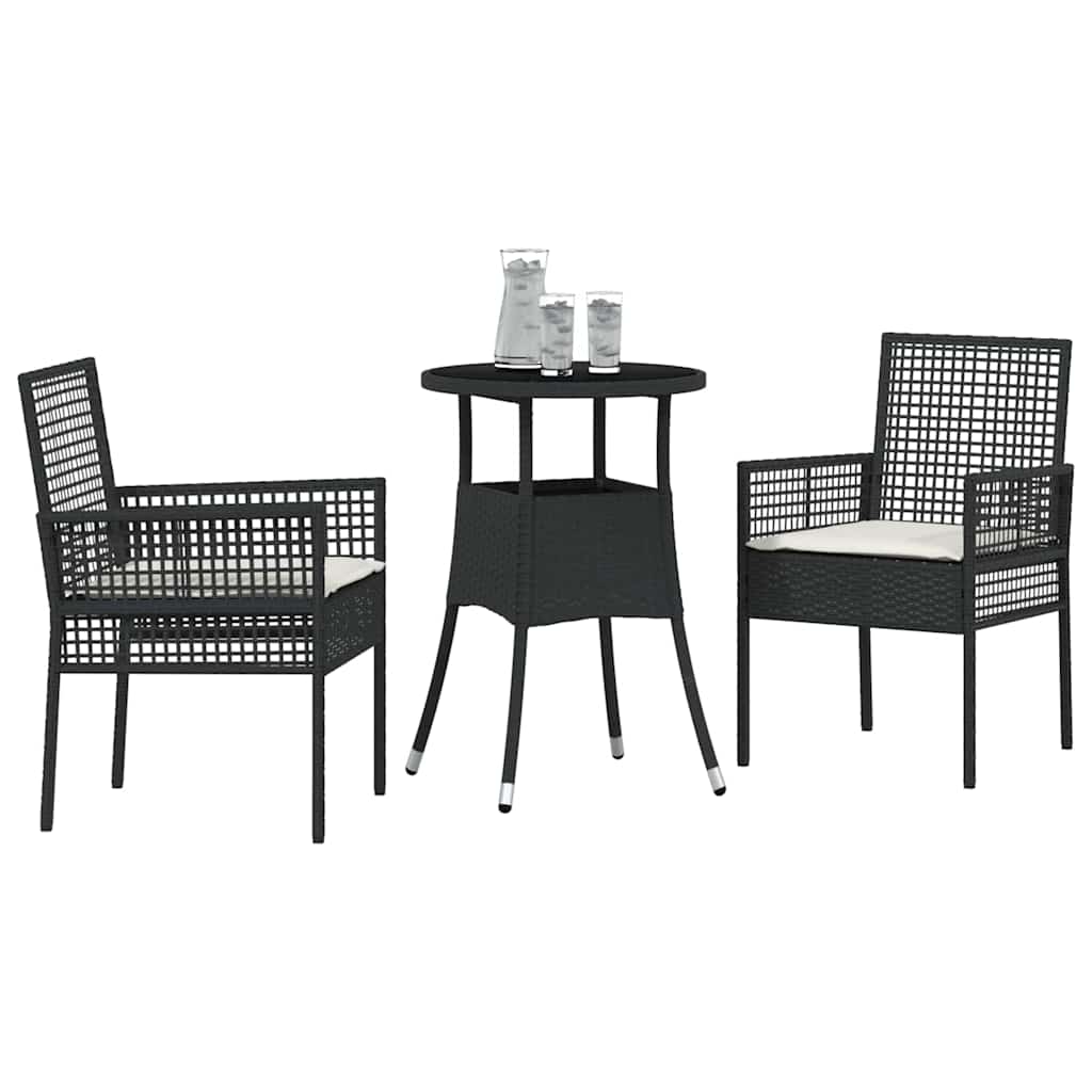 Garten Essgruppe 3 pcs Schwarz Poly Rattan